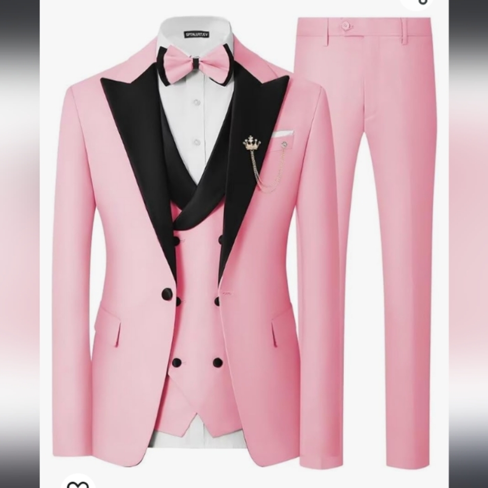 Light Pink& Black 3Piece Men's Tuxedo Suit